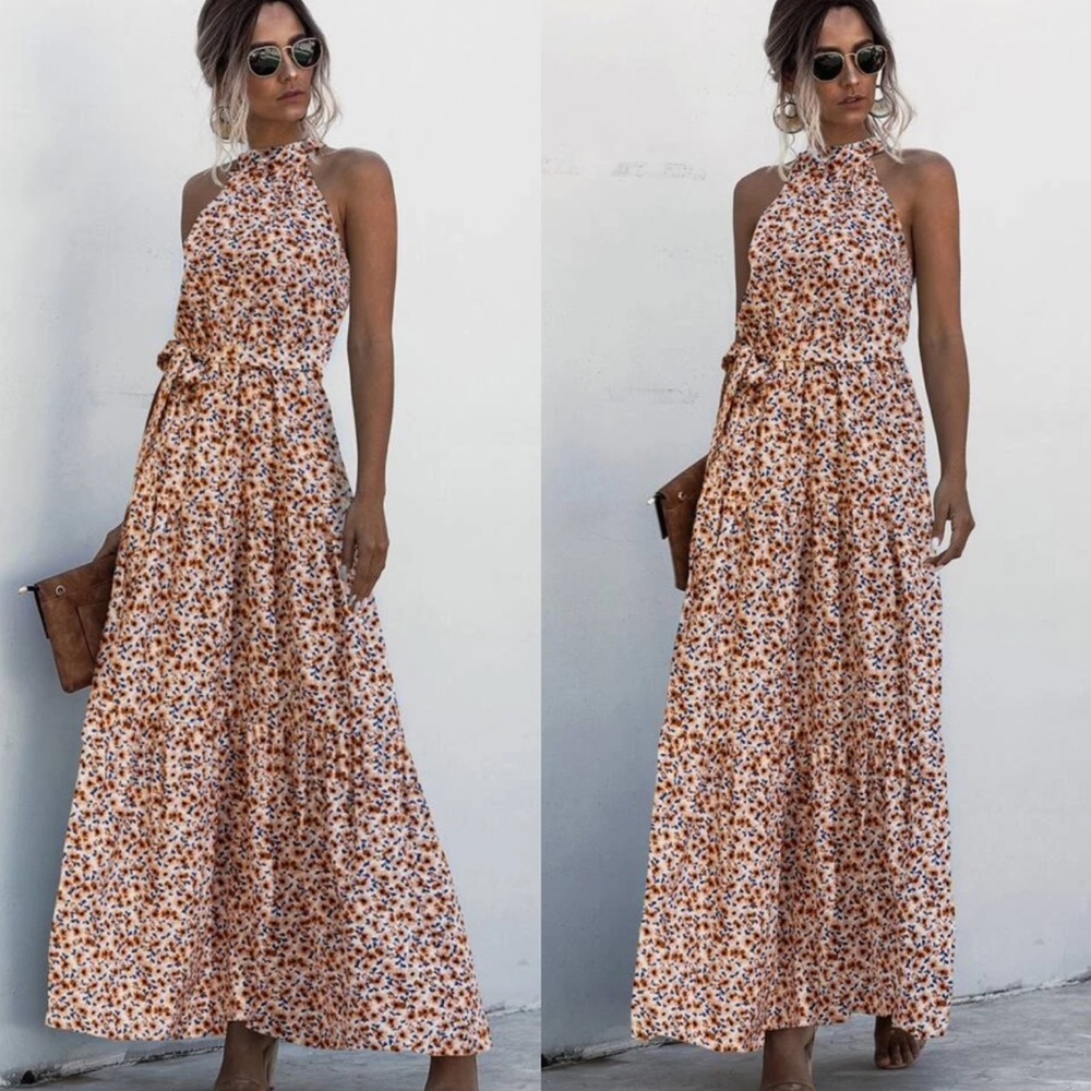Boho gypsy dot halter maxi dress